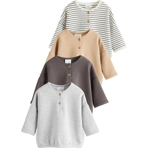 NEXT Baby Jungen Langarmshirts für Babys, 4er-Pack Mono Stripe 74-80
