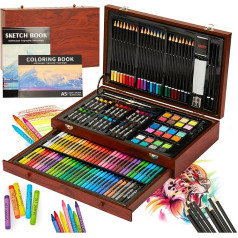 KINSPORY Premium Deluxe 146-Piece Painting Set for Children Beginners Great Colouring Pencils Set, Watercolours, Oil Pastel Paint, Drawing Pencils, Pencils as Drawing Set Gift Children
