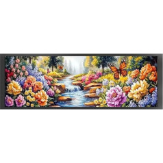 Flower Printed Cross Stitch Kit For Adults Kids Beginners 169x51cm DIY 11CT Embroidery Craft Set,Printed Patterns Dimensions Needlepoint Art Crafts for Home Wall Decor