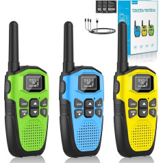 Walkie Talkie Set of 3, NXGKET Walkie Talkie Rechargeable for Adults Children Radios, Long Range 5 km Walki Talki with Li-ion Battery, Walkie Talkies VOX Torch for Outdoors, Camping, Hiking