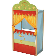 roba Kasperle Theatre, Puppet Theatre with Clock, Standing Kasper Theatre Made of Solid Wood with Fabric Covering