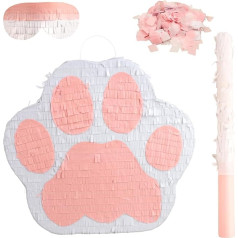 Pink Puppy Paw Pinata Kit with Blindfold Bat Confetti for Baby Shower Pet Party Decorations