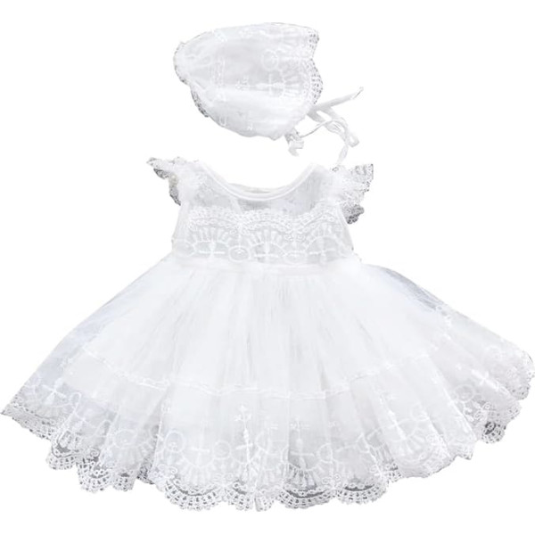 2025 Newborn Baby Girl Toddler Lace Crochet O-Neck Ruched Sleeve Skirt Girl Dress M