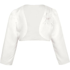 Lejafay Girls' Bolero Jacket Festive Shoulder Jacket Long Sleeve Satin White with Flowers for Communion Christening Dress