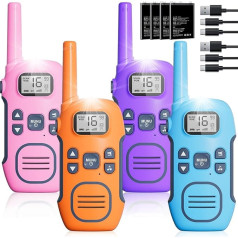 NXGKET Walkie Talkie Set of 4 for Children and Adults, 16 Channel Radio Set, Long Range 5 km Walky Talky Rechargeable with Li-ion Battery, VOX, Torch, Walki Talki for Outdoors, Camping, Hiking