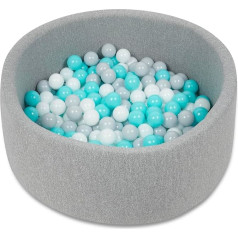 Babyzee Foam Ball Pit for Kids, Contains 200 Balls, Kids Ball Pit, Ball Pit 90 x 30 cm, Light Grey, Balls 6 cm Diameter, Blue, Grey and White