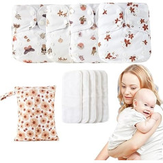 Washable Baby Nappies - Cloth Nappies for Babies, Adjustable Cloth Nappies Reusable | Suction Gift and Breathable Lining, 4 Inserts and 1 Wet Bag Prevent Discolouration