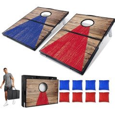 JUOIFIP 120 x 60 cm Durable Aluminium Cornhole Game Outdoor Cornhole Bags with 8 Bean Bags & Carry Bag for Backyard, Lawn, Beach 2-in-1 Camping Outdoor Game Set Collapsing