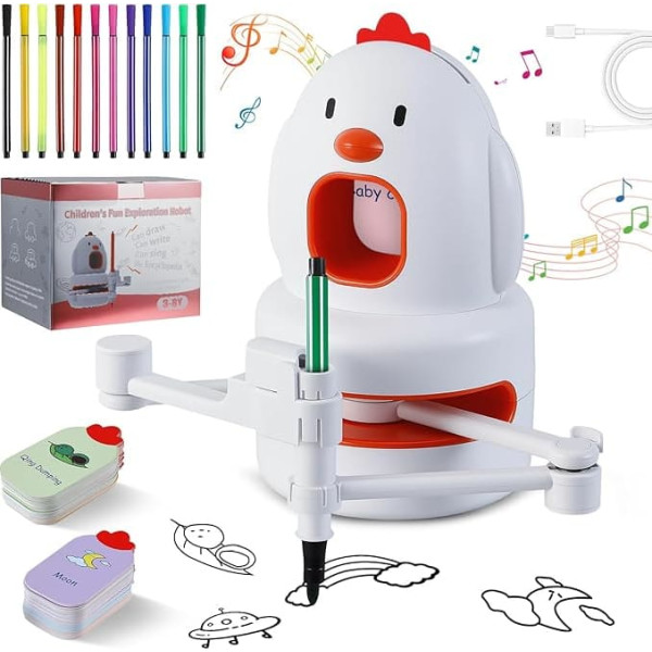 Robot Drawing for Children with 130 Cards, Drawing Robot Children Interactive Learning Companion with Voice and Music Interaction Automatic Drawing with Drawing Accuracy ± 0.1 mm, for Boys Girls