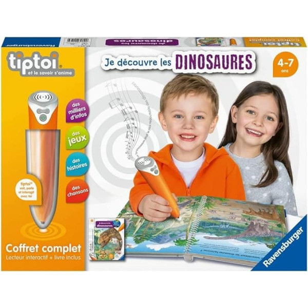 Ravensburger tiptoi® – Complete Set with Interactive Player + Book I Discover the Dinosaurs – Electronic Educational Game without Screen – from 4 Years – French Version – 00 143