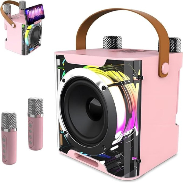 Karaoke Machine with 2 Wireless Microphones Portable Bluetooth Speaker for Adults Home Party Supports TWS/REC/FM/AUX/USB/TF