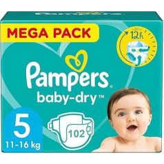 PAMPERS Baby-Dry Size 5 102 Nappies (25-35 lbs)