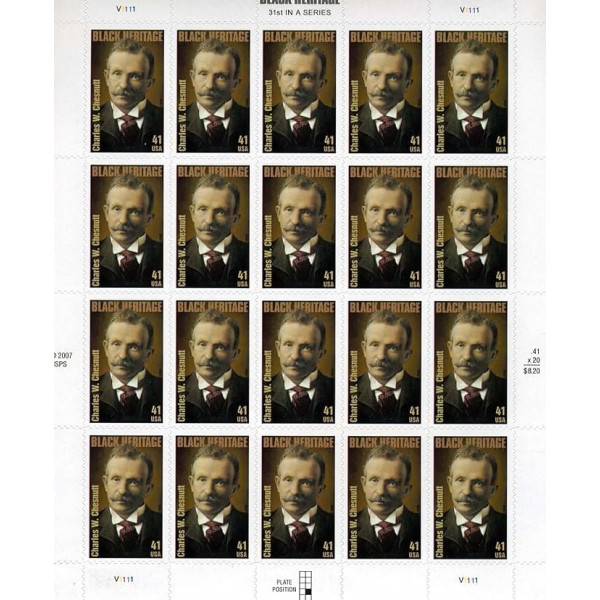 USPS Charles W. Chesnutt Black Heritage Artist Sheet with 20 41 Cents Stamps Scott 4222