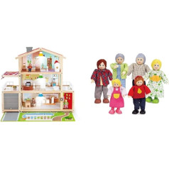 Hape E3405 - Doll's Villa, Dollhouse with Accessories, Wooden & E3500 - Doll Family, Light Skin