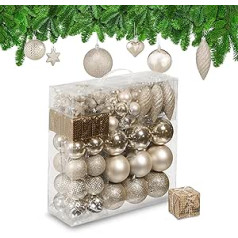 Relaxdays Christmas Baubles Set of 110, Plastic, Christmas Tree Decoration with Baubles and Tinsel, Christmas Tree Decorations, Champagne