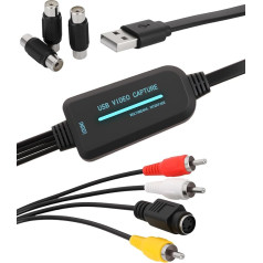 VHS to Digital Converter, Convenient USB 1080P Video Capture Card, Convert Hi8 VHS DVD Mini DV to Digital for Windows PC Mac
