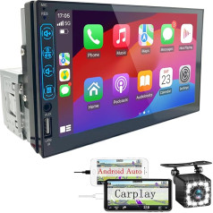 Bluetooth Car Radio 1 DIN with Carplay and Android Car - 7 Pouces HD Ecran Tactile Post Radio Voiture Soutien Lien Miroir iOS/Android/Radio FM/USB/EQ - Car Radio with Caméra de Recul