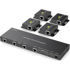 HDMI Extender Splitter 1 in 6 Out 1080P60Hz 4 RJ45 2 Loop HDMI Over Ethernet Transfer Over Ethernet CAT5e and CAT6 up to 50 Metres Supports EDID Management POC