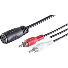 1aTTack.de 10 x 0.2 m 5-Pin DIN Female to 2 RCA Male Stereo + Ground High Quality Audio Adapter Cable Moulded Connectors Nickel-Plated Contacts Perfect for HiFi Music Systems Studio Equipment