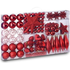 Wintem Rotes Weihnachtsdekorationsset, 102 Stück, bruchsicher, für Weihnachtsbaum und Haus mit Kugeln, Sternen und Herzen, einfach aufzuhängen und zu verstauen, perfekt für koordinierte und sichere