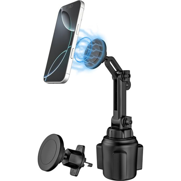 Mag-Safe Car Cup Holder Mobile Phone Holder [2 in 1] Car Cup Holder Mobile Phone Holder Magnet, Ventilation Mobile Phone Holder Magnetic Force for iPhone 16 15 14 Pro Max, Galaxy & All Mobile