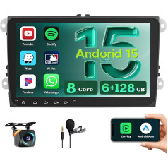 8 Core 6G+128G DSP Hikity Android 15 Autoradio für VW Golf 5 6 Passat Tiguan Polo Caddy Seat, 9-Zoll Touchscreen Autoradio mit Wireless CarPlay Android Auto GPS WiFi RDS/FM BT 59UI Typ-C SWC MIC CAM