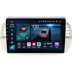 4 + 64 GB Android 13 Car Radio for Fiat 500 500C 2007-2015 Stereo 8-Core GPS Navigation with Wireless CarPlay Android Car Bluetooth 4G LTE WiFi (White)