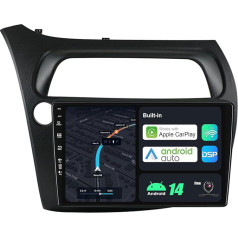 9 Inch Android 12 Car Radio for Honda Civic (2006-2012) - Reversing Camera Free - 2G + 32G - 2 Din - DAB Steering Wheel Control WiFi Carplay Android Car DSP Split Screen 4G Bluetooth