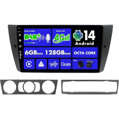 SXAUTO Android 14 - [Built-in 4G DAB] - 6G + 128G - Car Radio for BMW E90/E91/E92/E93 (2005-2012) - Wireless CarPlay Android Car - Camera + Mic - Steering Wheel Control Dual Band WiFi - QLED 9 Inch