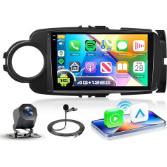 4G+128G Autoradio Android 15 für Toyota Yaris Grmn 2012-2017, 9'' In-Cell HD Touchscreen mit Drahtlos Carplay Android Auto, Auto Radio mit GPS Wi-Fi USB Bluetooth FM RDS Radio Rückfahrkamera