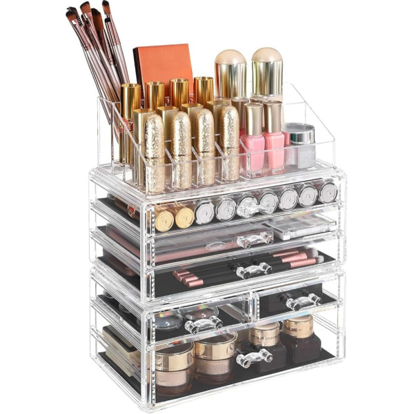 SONGMICS Acrylic Cosmetic Organiser Makeup Organiser with 6 Drawers, Storage for Bathroom Bedroom Cosmetic Organiser for Lipstick Eyeshadow Nail Polish Brush Foundation