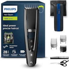 Philips HC7650 / 15, Hair clipper for home with 28 length settings, 3 Comb attachments, Turbo mode, hairdressing cap, crest, scissors and traveling trees - 90min battery life