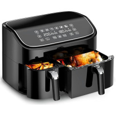 Hot Air Fryer 2 Chambers, High-Quality 9L Airfryer (3L & 6L), 2 Compartments, 6-in-1, Touch Screen, Dishwasher Safe Baskets, Non-Stick Fryer Baskets, Healthy Fryer without Oil and Low-Fat Cooking