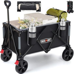 Overmont Foldable Handcart with Brakes - All Terrain Wheels - 150 L Large Capacity with Side Pockets Drink Holder Adjustable Handle - Up to 150 kg Load Capacity Black