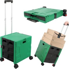 Shopping Trolley for Household and Kitchen, Practical, Portable, Durable, Shopping Bags, Baskets and Trolley, Adjustable Telescopic Handle with Hidden Lid, with 4 Swivel Wheels (Green/Black)