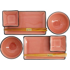 TOKYO design studio, Grey, Set of 2 Plates + 2 Sauce Bowls + 2 Rice Bowls + 2 Chopsticks, 8-Piece Stoneware Visit Store (Rose)