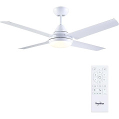 Newday Ceiling Fan with Lighting and Remote Control, Quiet, 122 cm Ceiling Fan with Light, LED Lamp, White, Ceiling Fans with Lighting, Dimmable with 4 Blades for Bedroom, Living Room