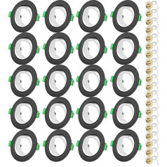 Recessed Spotlight GU10 Set, Spot Mounting Frame, Round Black Outer Ring, White Inner Ring 30° Swivel, Includes GU10 Socket, Aperture 68 mm - 80 mm, Recessed Spotlights Frame for LED or Halogen (50 mm