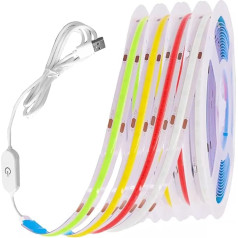 LED Strip COB Flexible High Density with Touch Switch USB 5V 320 LEDs Linear Light Dimmable LED Strip with Adef for Home Decoration (5M, Red)