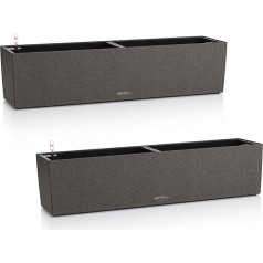 Lechuza Set of 2 Balconera Stone 80 Self-Watering Plastic Plant Pots for Indoor and Outdoor Use, Flower Pot and Window Box with Drainage Hole, H19 x L79 x W19 cm, Graphite Black