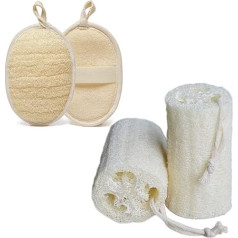 Natural Loofah Sponge Exfoliating Body Scrubber Exfoliating Loofah Pad for Shower, Dishwashing, Loofah, 2 Pack Sponge + 2 Packs