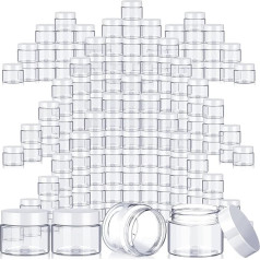 Lanties 200 x Empty Plastic Containers with Lids Leakproof Round Plastic Jars Small Cosmetic Travel Containers for Storage Makeup Cream Lotion Ointment (White, 2oz)