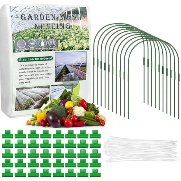 Gartennetz Insektennetz Insektenschutznetz 3 * 15M Pflanzenschutznetz Ultrafein Feinmaschig Schutz Gemüsenetz vor Insekten und Vögel mit Stützstab*10, Kabelbinder*50, Clip*40