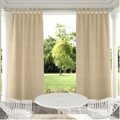 Outdoor Curtain with Velcro Fastening, Extra Wide, Waterproof, Sun Protection, Windproof, Side Privacy Screen, No Drilling Required, for Balcony and Patio, 255 x 275 cm, Beige