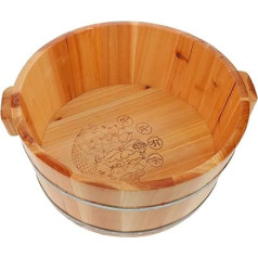 TOGEVAL Holz Fußbadewanne mit Massagefunktion Handgefertigtes Fußsoak-becken Tiefe Wanne für Vollständiges Wadenbad Tragbarer Fußbadeimer aus Naturholz für Zuhause und Wellness