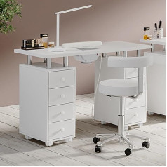 Manicure Table Nail Styling Table with Eight Drawers and Dust Cleaner, Hand Rest & Wheels - Nail Table Beige for Nail Studio & Cosmetics, MDF (Beige, 119 cm x 45 cm x 79 cm)