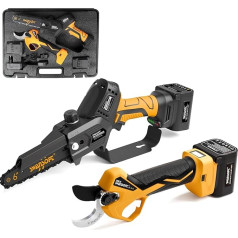 SWANSOFT PRU36 Electric Secateurs and 6 Inch Cordless Chainsaw with 2 x 4Ah Batteries, 2-in-1 Set, Professional Pruning Shears for Vineyards, Orchards
