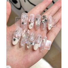 Schneeflocke im französischen Stil, handgefertigte Nägel(XS)