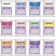 CERNIT - A Pack of 12 Polymer Dough Pieces Ceramic Effect (Semi Opaque) - Opaline Baking Modelling Clay - 12 - 56g Blocks - CE0880012K01C