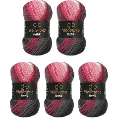 5 x 100 g Wollbiene Batik, 500 g Wool with Colour Gradient, Multicoloured, Knitting Wool, Crochet Wool (5100 Grey, Berry, White)